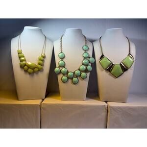 3 light green statement bib flower floral bling enamel necklaces bundle lot